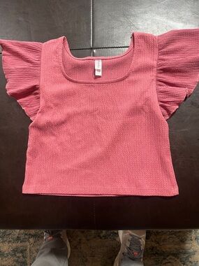 Frankie Shop Girls' Flutter Sleeve Square Neck Top - Rose